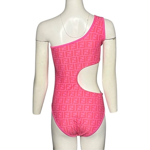Fendi Women's Size S Pink One Piece Swimsuit Cut Out Side FF LOGO One Shoulder - Picture 2 of 7